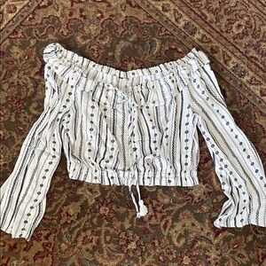 Off-Shoulder White Stripe Cropped Peasant Top